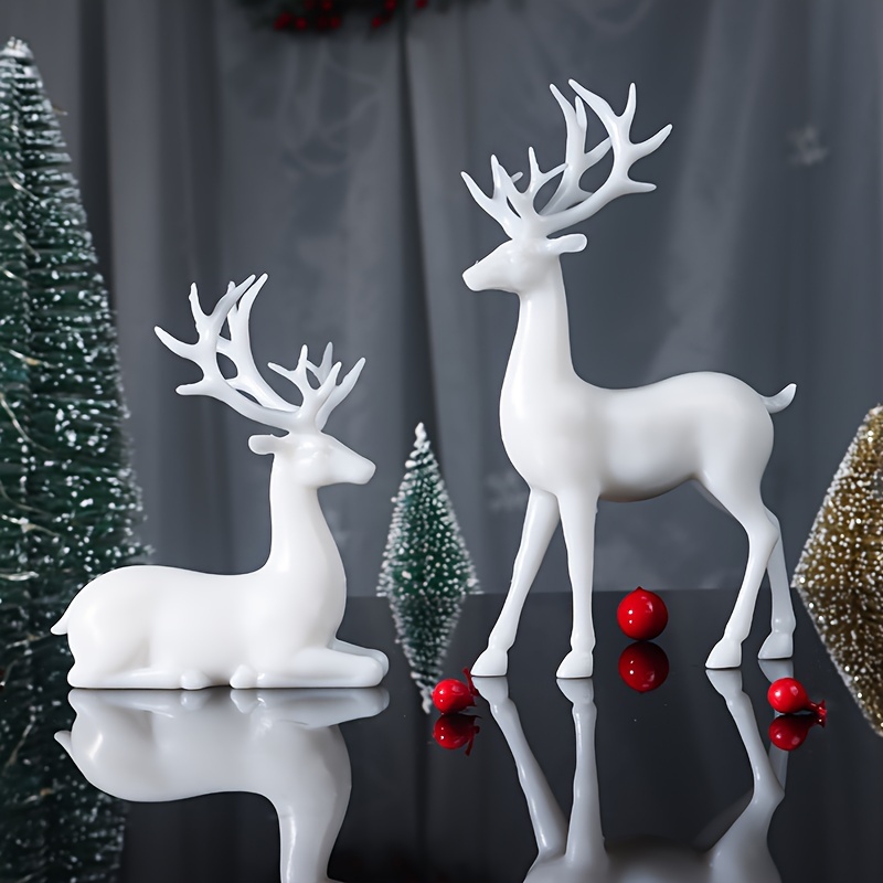 

Contemporary, Elegant 2pcs Set Of Creamy Figurines - Christmas, Thanksgiving & New Year Decor | Ideal For Living Room & Fireplace Display | No Power Needed