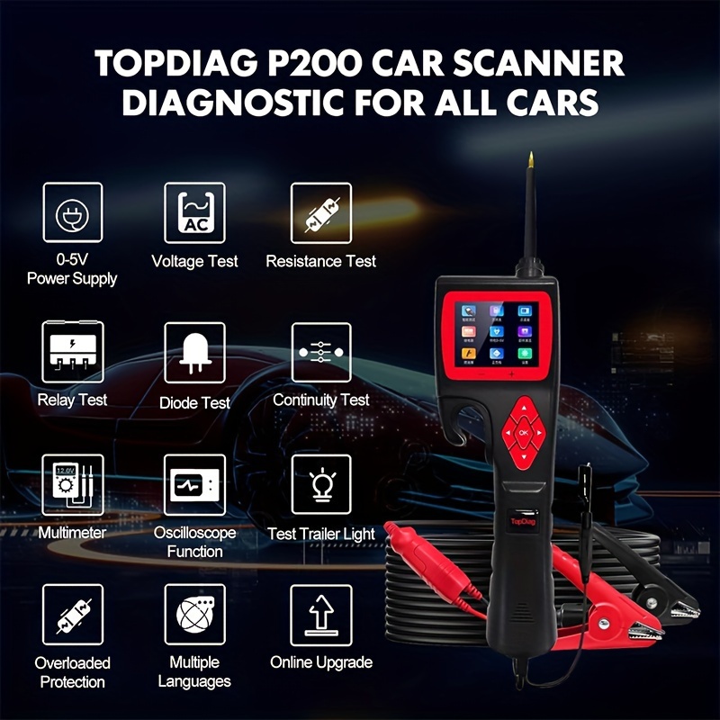 TopDiag P200自動車用回路テスター 電源回路プローブキット 9〜30Vの