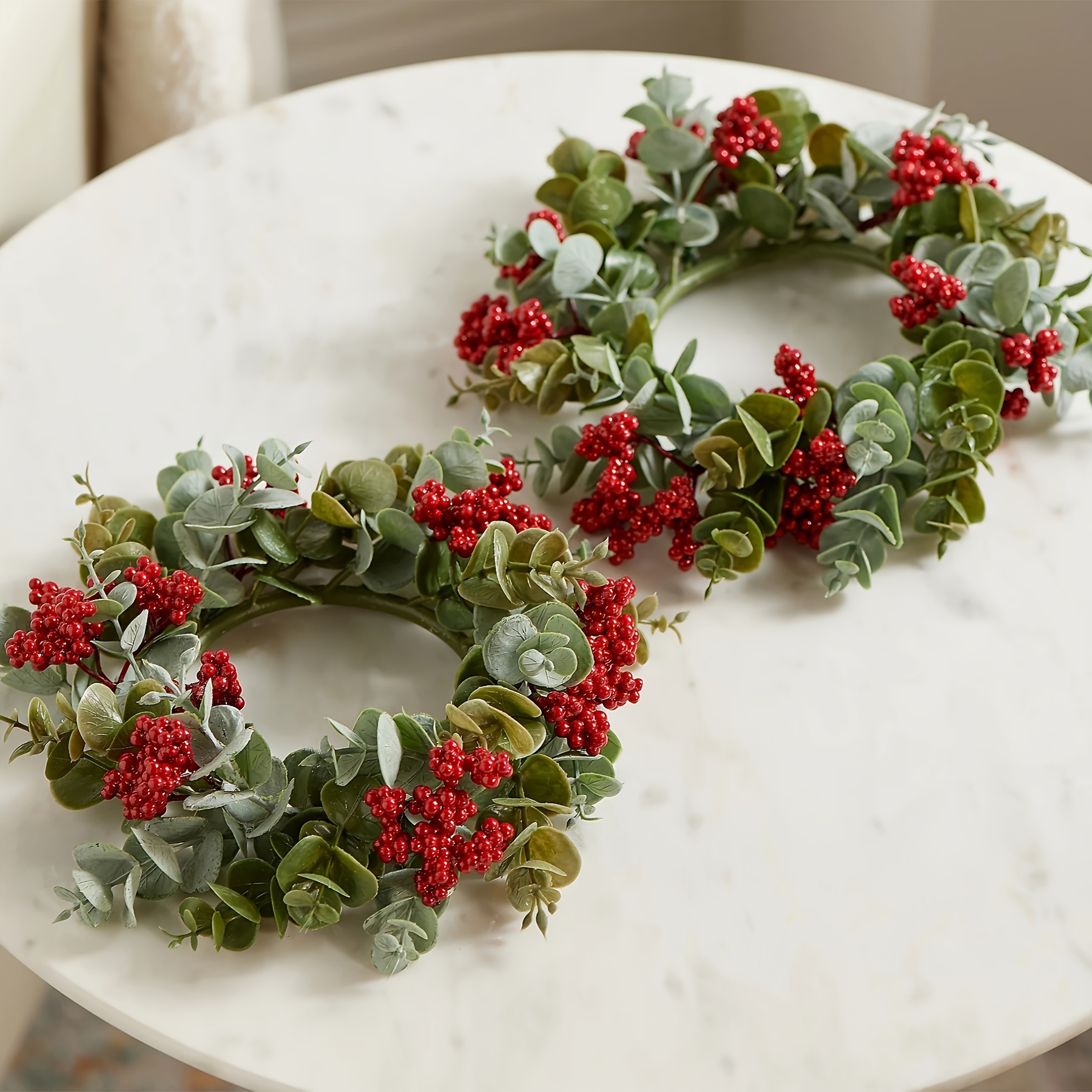 

A Set Of 2 Berry And Eucalyptus Rings By ,a Very Decoration Suitable For Festival And