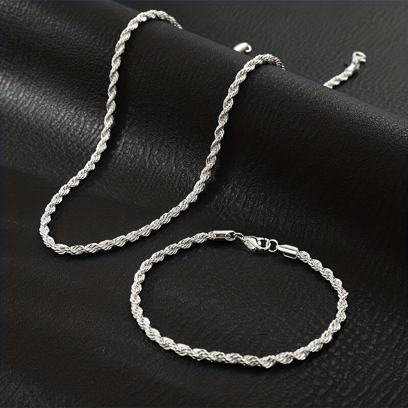 E-shop 2er-Set Neue gedrehte Seilketten-Halskette Armband, 304 Edelstahl Hip Hop Style, Mode Schmuck für Männer und Frauen
