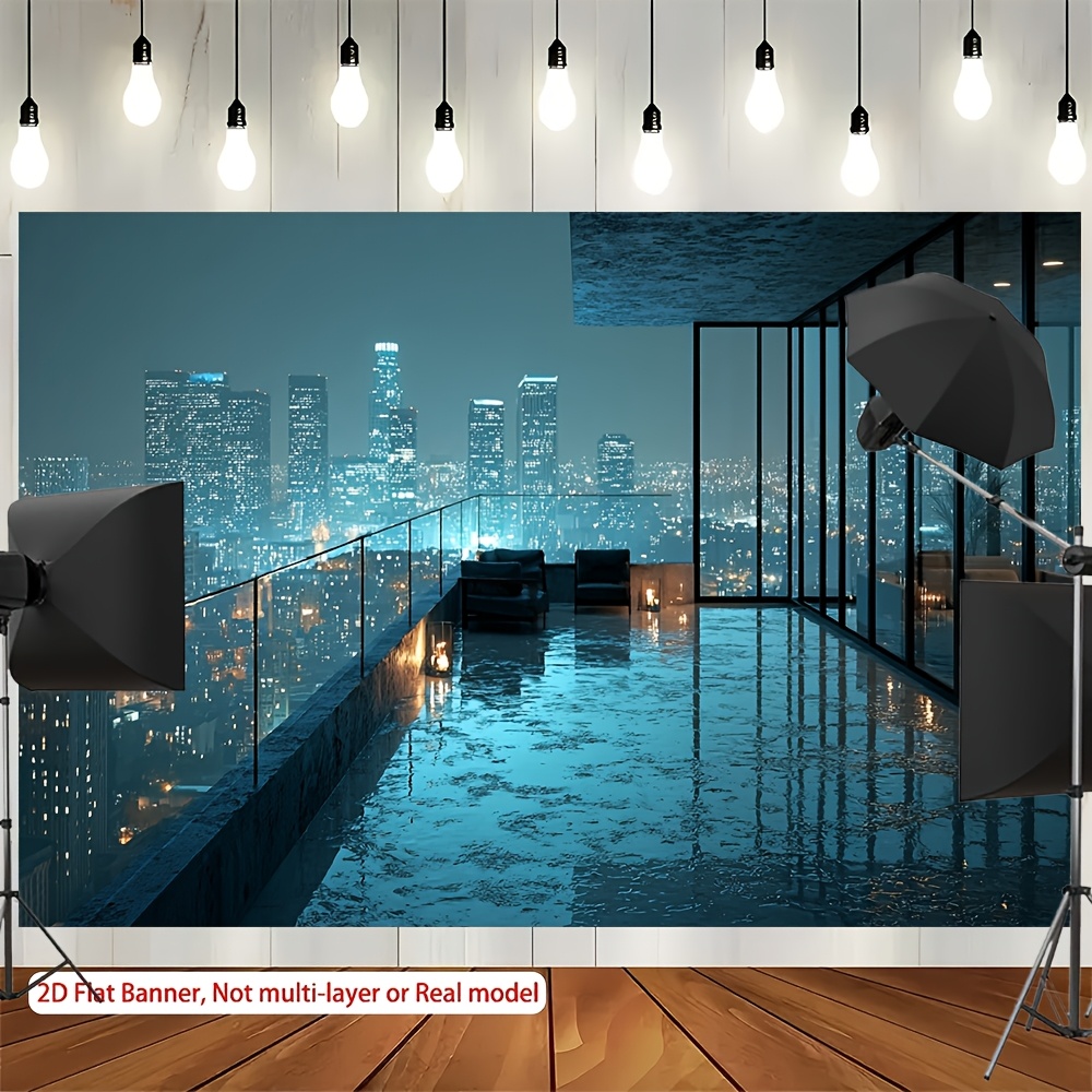 Modern Urban Cityscape Balcony Photo Backdrop