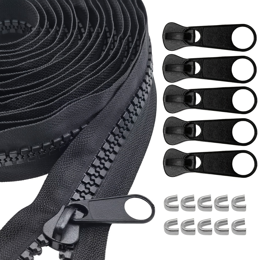 Image of 1/3/5 Yards #10 Large Plastic Zipper By The Yard With 5pcs Long Sliders And 10pcs Top Stops For Diy Sewing Tailor Crafts Canvas Bags Tents