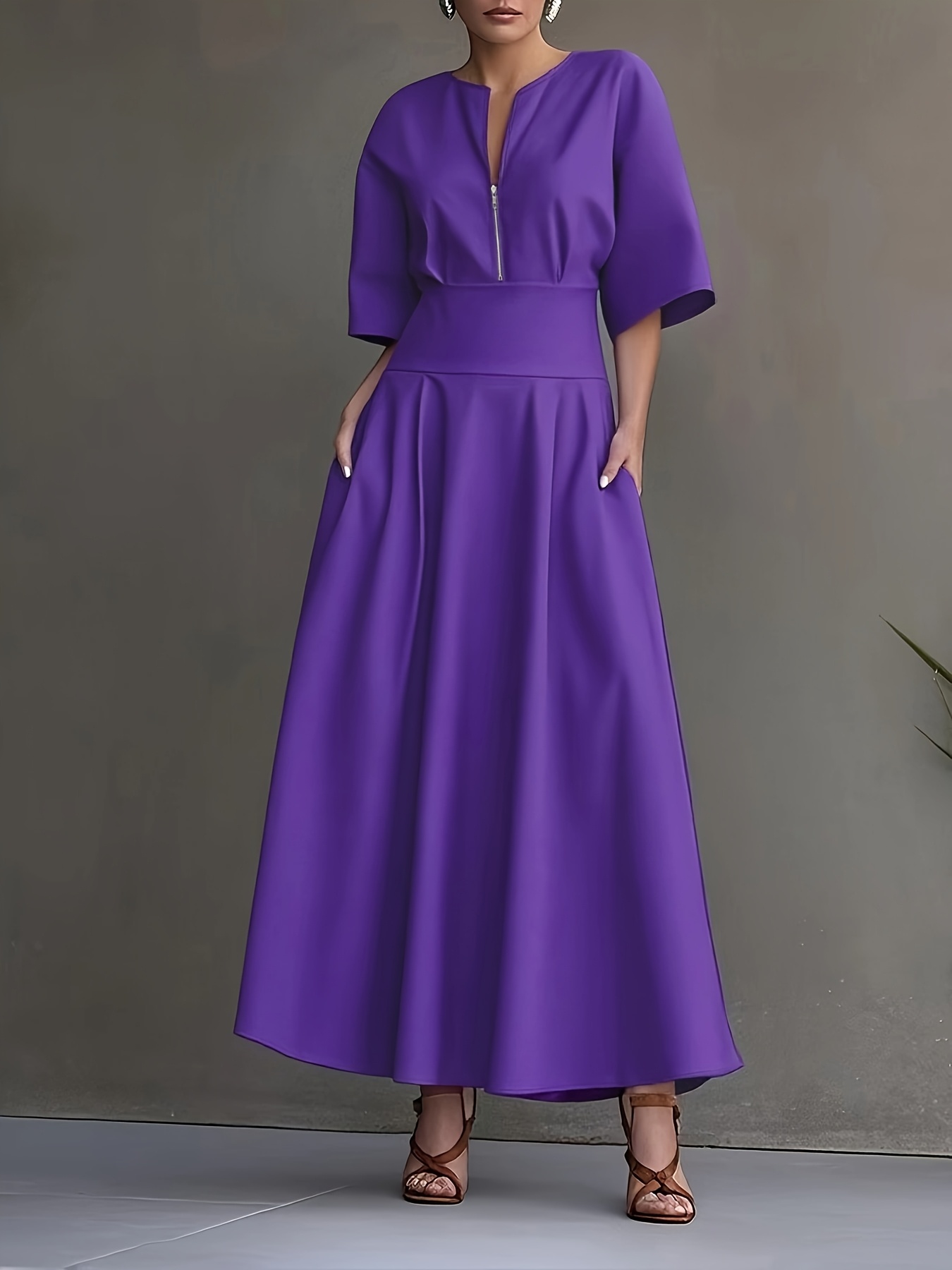 womens elegant solid color purple a line dress formal casual