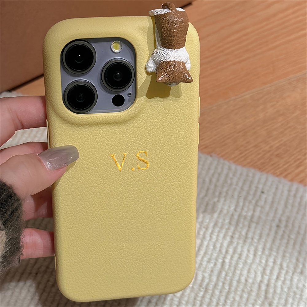 TEMU Customizable 3d Cat Macaron Color Leather Phone Case For Iphone Models 11 To 16, Including Pro Max And Plus, Featuring A Soft, Shockproof Back