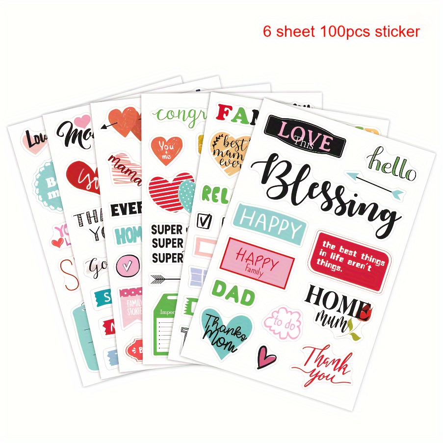 

6 Sheets/set 100pcs Pattern Waterproof Home Theme Memory Photo Hand Account Stickers