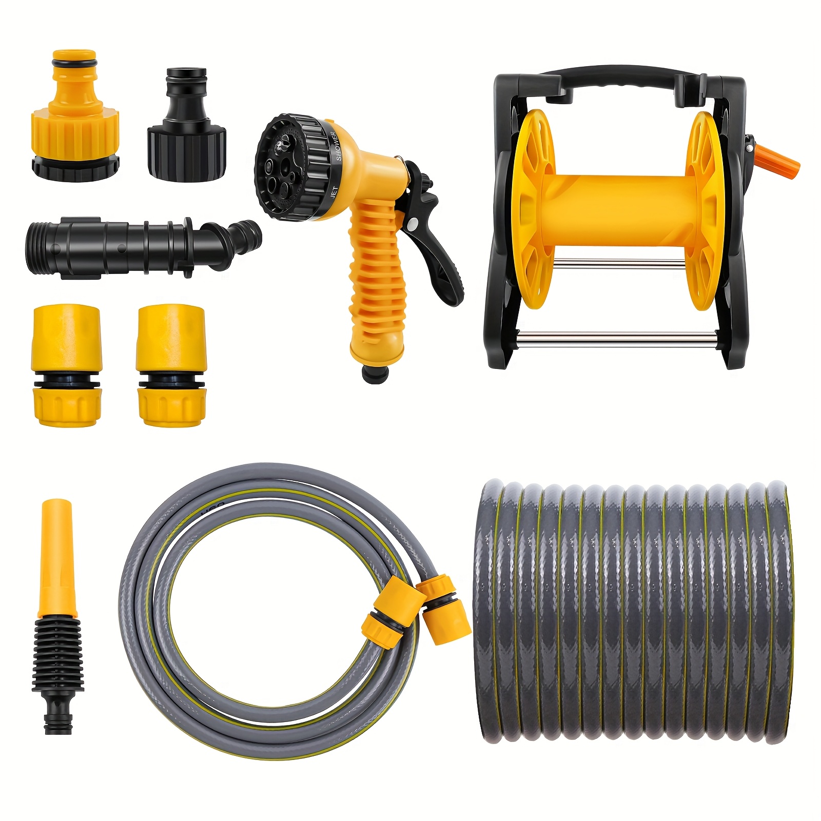 E-shop Robuste, kompakte Gartenschlauchspule mit Ständerbasis - 30m/100ft Großraum, Schnellkupplungen, robuste Kunststoffkonstruktion, platzsparendes