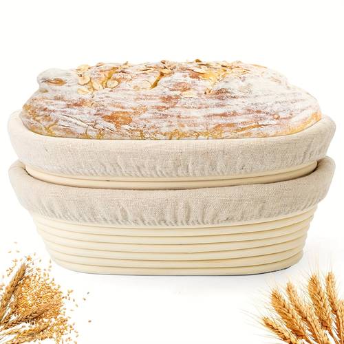 round basket 2pcs set oval basket 2pcs set bread fermentation basket set with cloth cover bread tools