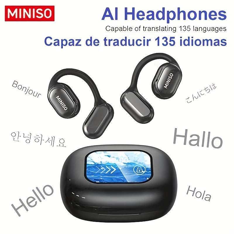 1pc Miniso X30 Ai Open-ear Translation Headphones - 135 Languages Real-time Translation, Touch Screen Control, Long , Sound, Built-in Mic, Usb-c Fast Charging - For Work, Travel & Study