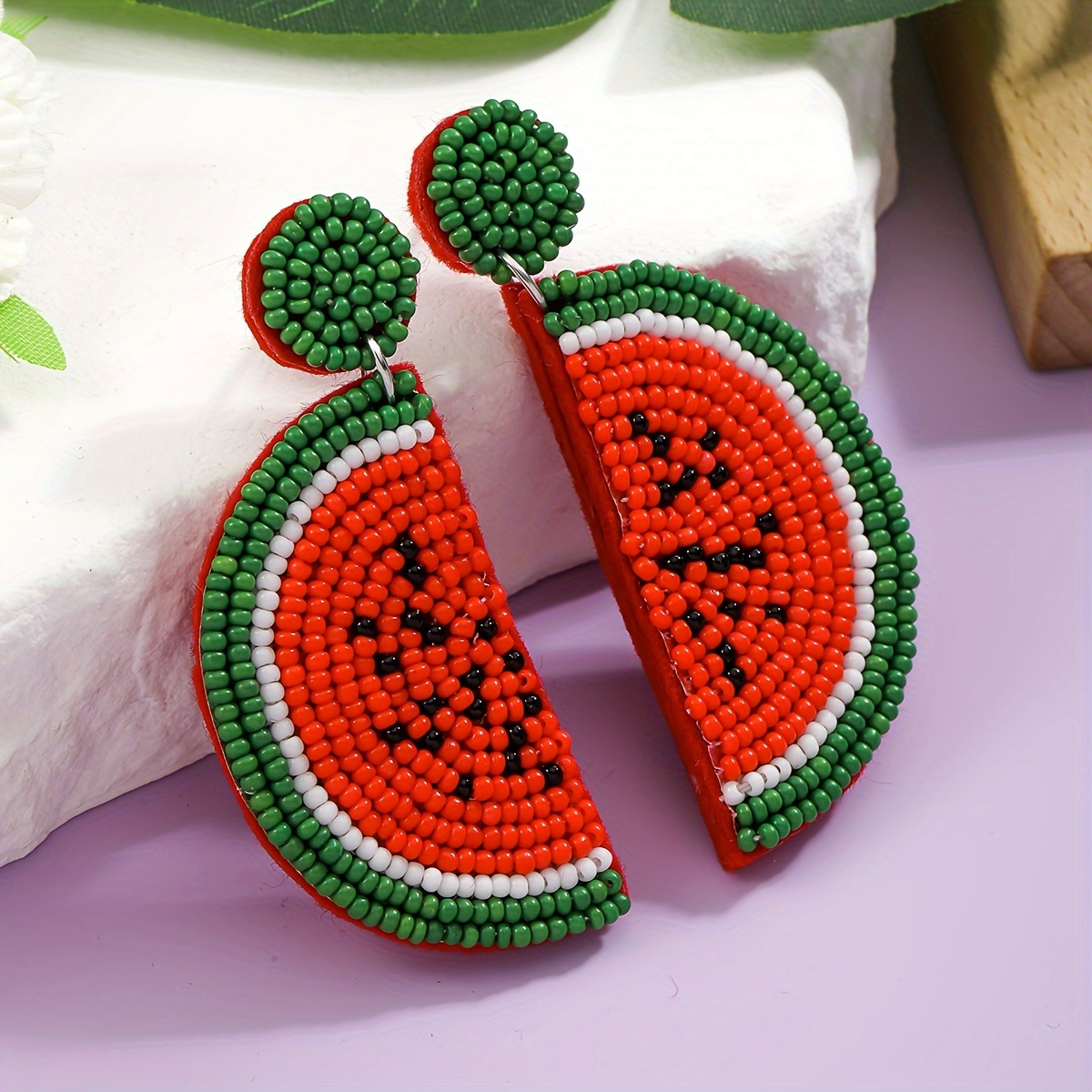 High-End Three-Dimensional Orange Watermelon Beaded Earrings
