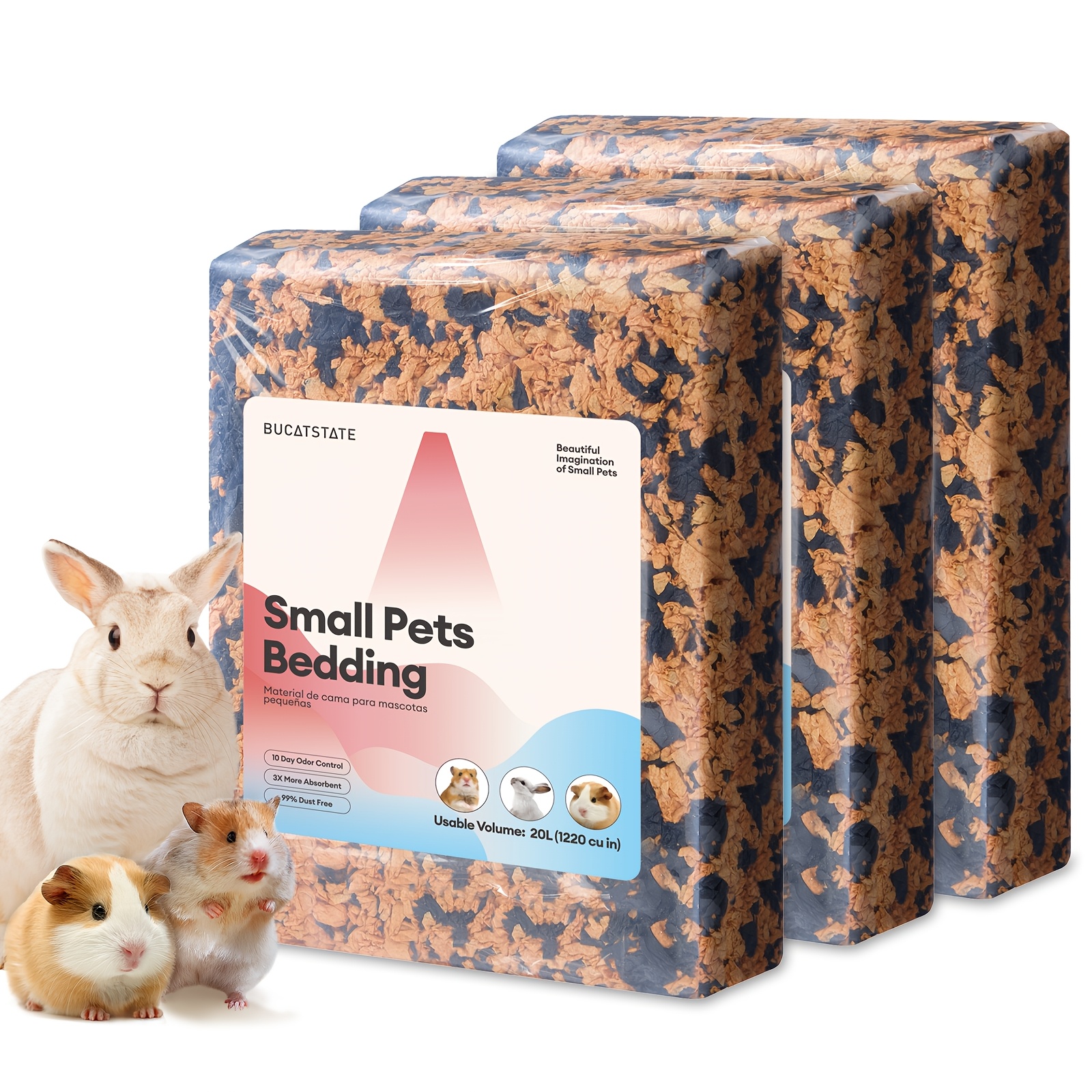 3pcs Small Pet Bedding, Dust-Free Odor Control Paper Substrate