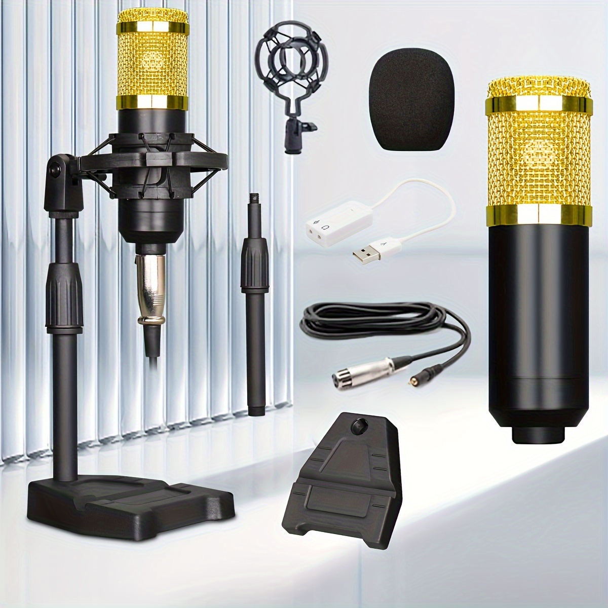 

Complete Set Of Black And Golden Bm-800 With Desktop Stand, Suitable For Recording On Mobile Phones And Computers, Gaming, Chatting, Singing
