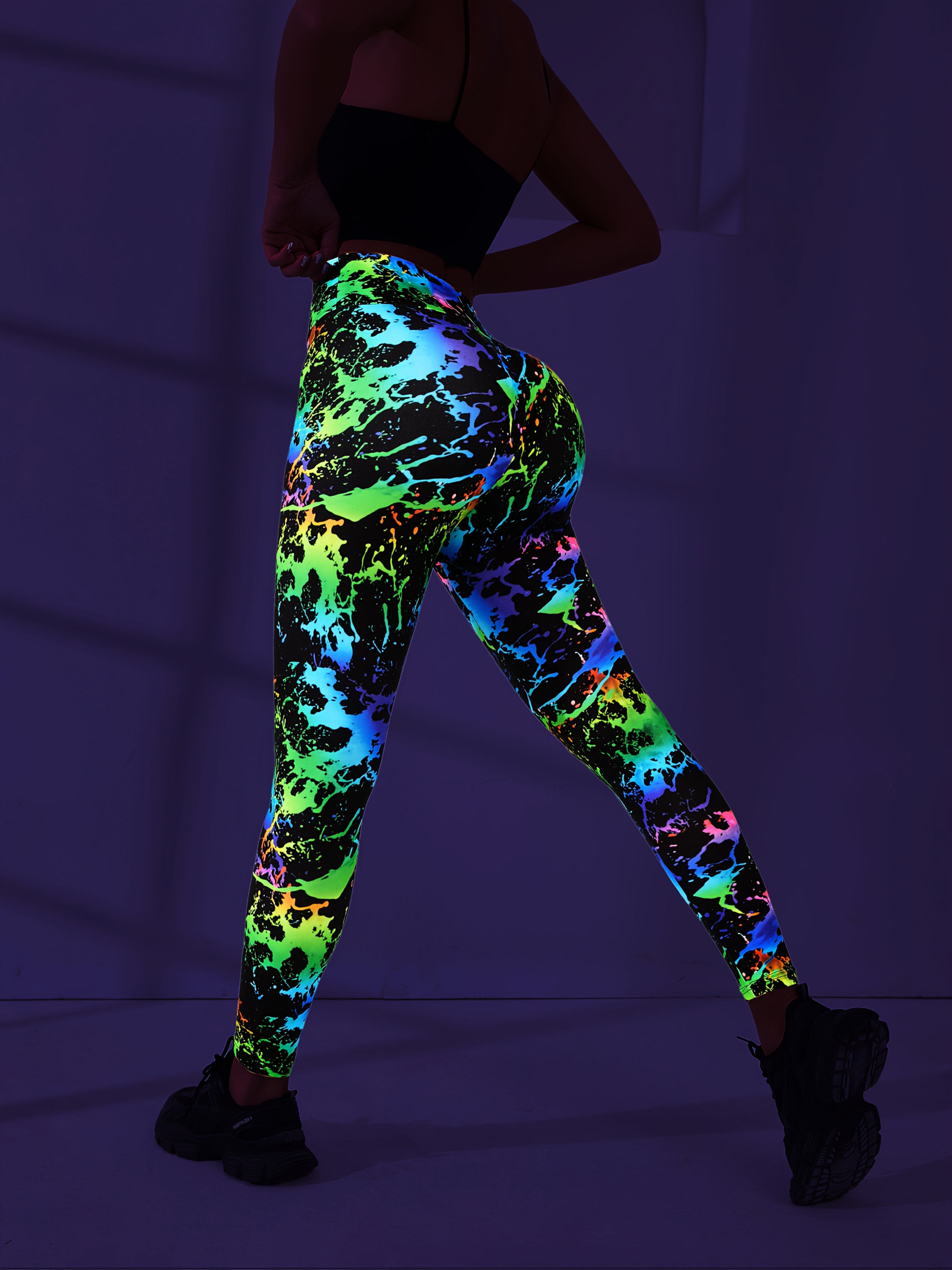 glow in dark printed yoga pants fluorescent high Temu