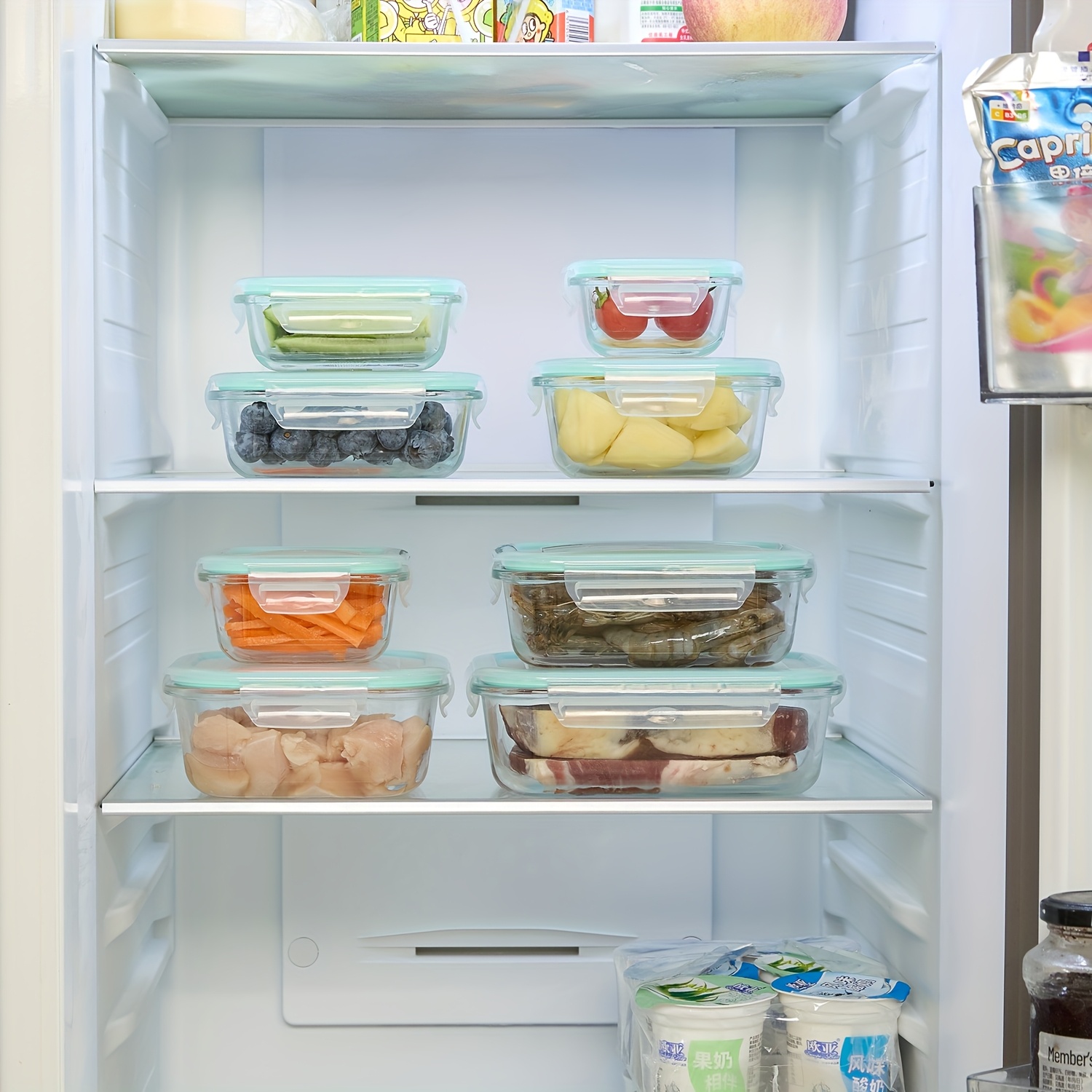 8 Pack Glass Food Storage Containers With Airtight Lids, Glass Meal Prep Containers, Bento Boxes For Lunch