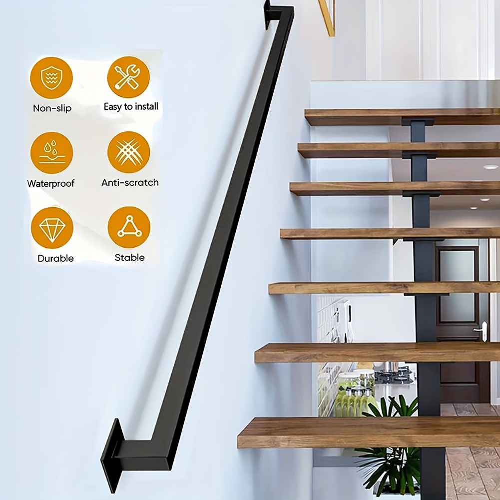 1pc Safety Stairs Handrail For Interior Outdoor, 3FT Black Square Modern  Stair Handrails Grab Bar, Wall Staircase Safety Handle, Anti Slip For  Elderly