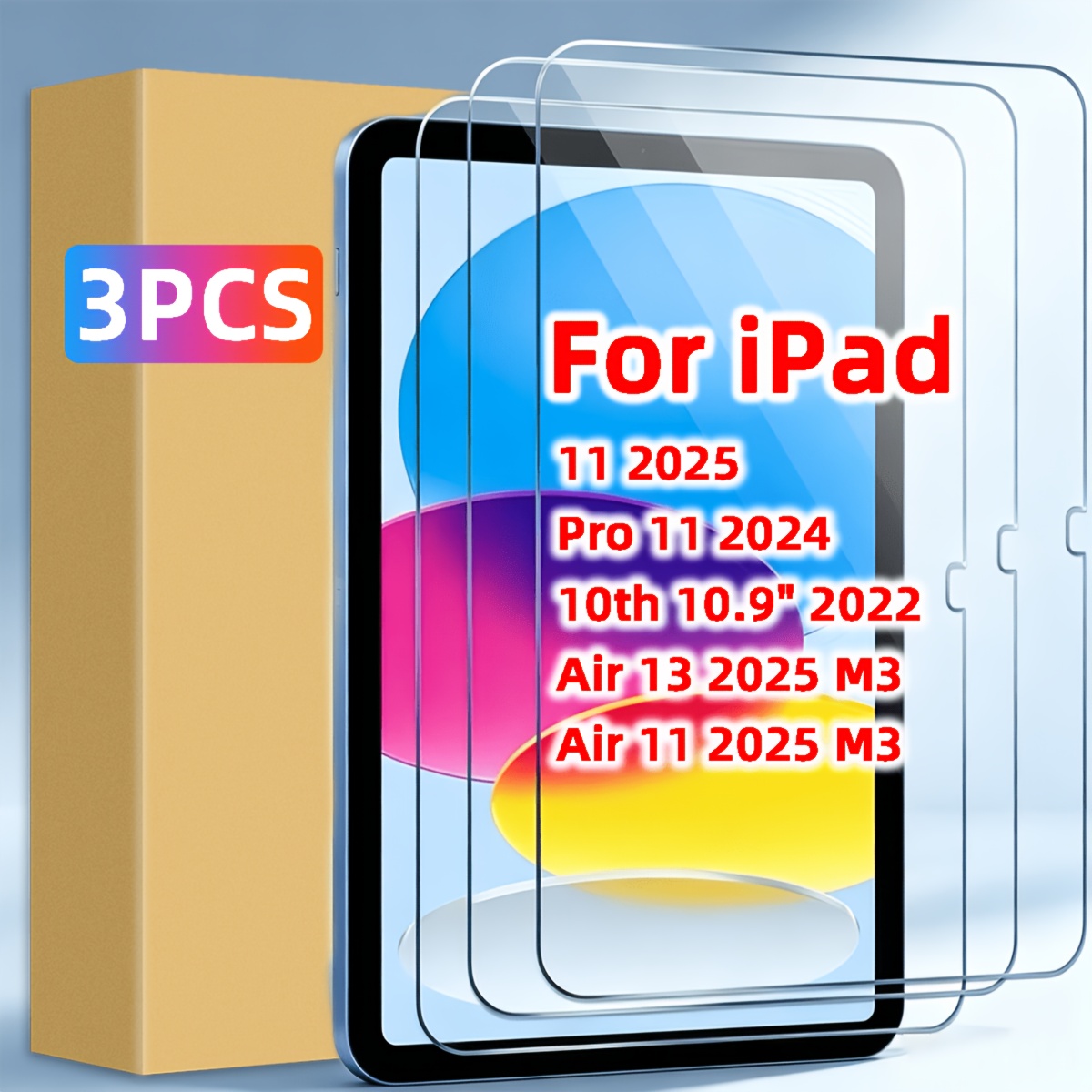 TEMU 3pcs Hd Tempered Glass Screen Protectors, Suitable For Ipad Air 13 2025 M3 / Air 11 2025 M3 / 10th 10.9" 2022 / For Ipad 11 2025 / Pro 11 2024,