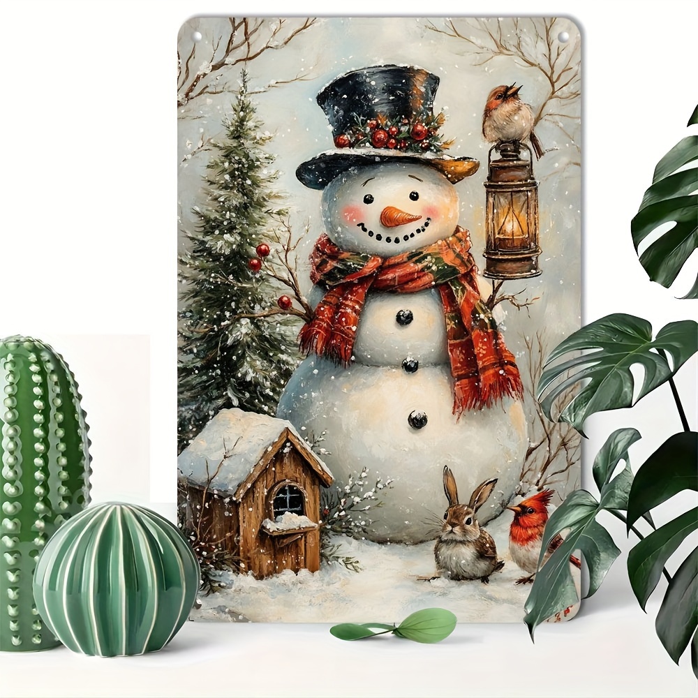 

Festive Tin Snowman Sign: Aluminum Wall Hanging Plaque (8x12inch/20*30cm)