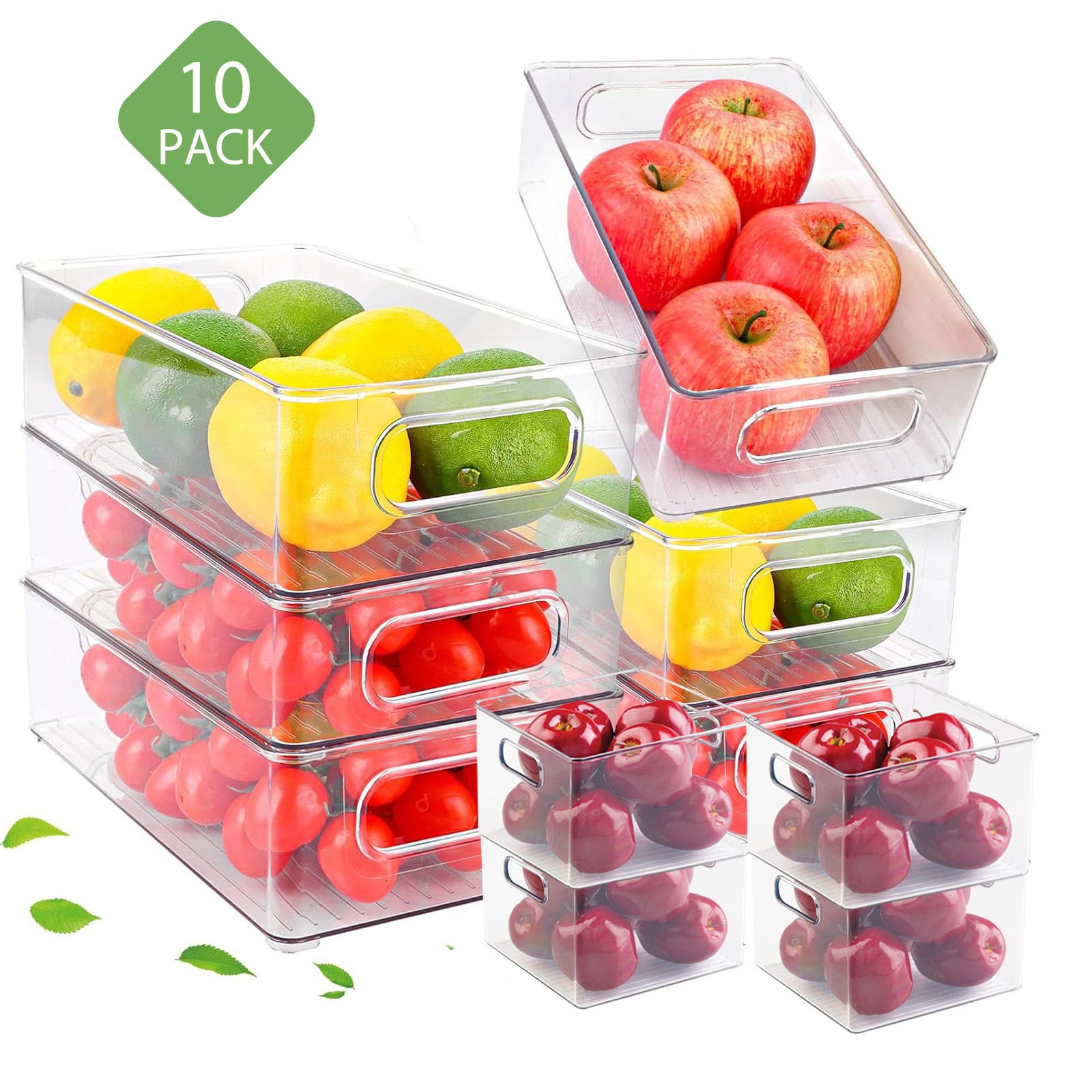 E-shop 10 Kühlschrank-Aufbewahrungsboxen, 10 transparente Plastikmülleimer – Ideal für Kühlgeräte, Gefrierschränke, Schränke,