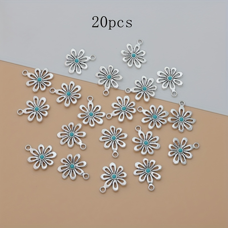 E-shop 20 Stück Antike silberne hohle blaue Blumen-Anhänger aus Zinklegierung – DIY-Schmuckzubehör für Armbänder, Halsketten und Ohrringe