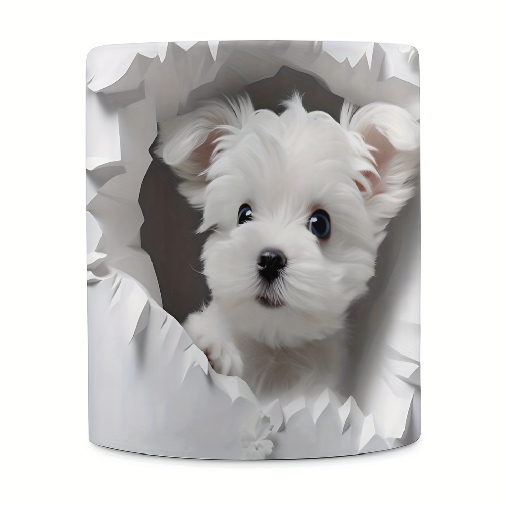 

1pc 11oz/330ml Coffee Mug, 3d Maltese Dog, Flower Wall, Perfect Gift For Friends, Sisters, Colleagues, And Family - Ideal For Coffee Lovers - Ceramic Cup For Birthday, Parties