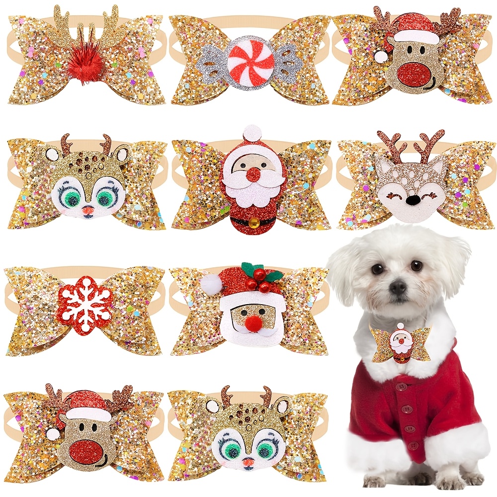 TEMU 6pcs Christmas Pet Bow Tie Collar For Dogs And Cats, Adjustable Elastic Neck Strap, Cute Holiday Dress-up Ornament For Small To Medium Puppies