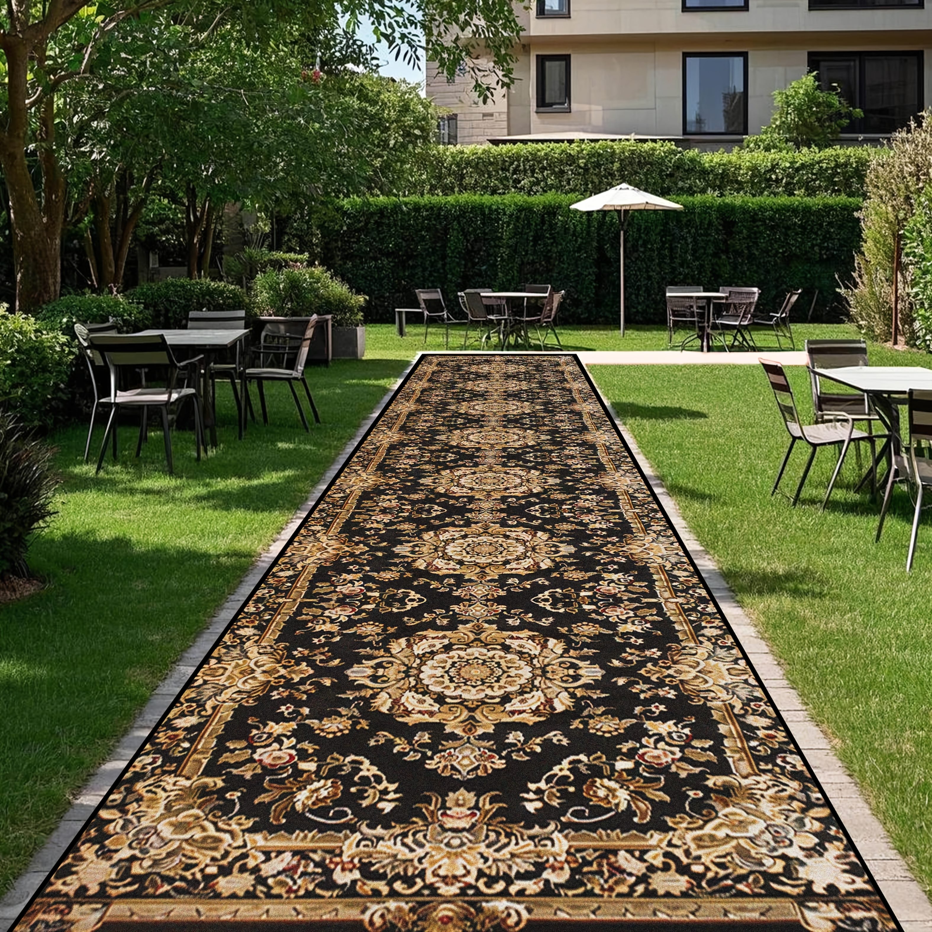 TEMU Sea Shipping[]1pc Outdoor Rug, Outdoor Plastic Straw Carpet, Outdoor Patio Rug With Persian Vintage Design, Soft Garden Lawn Carpet Featuring