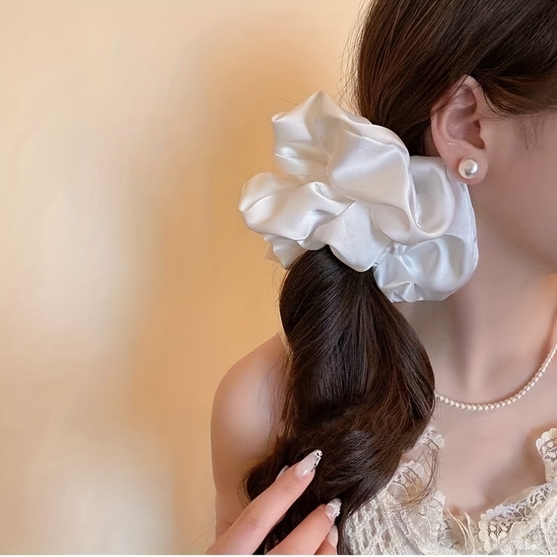 Jumbo Solid Hair Scrunchie in Black or White, Plush Textured