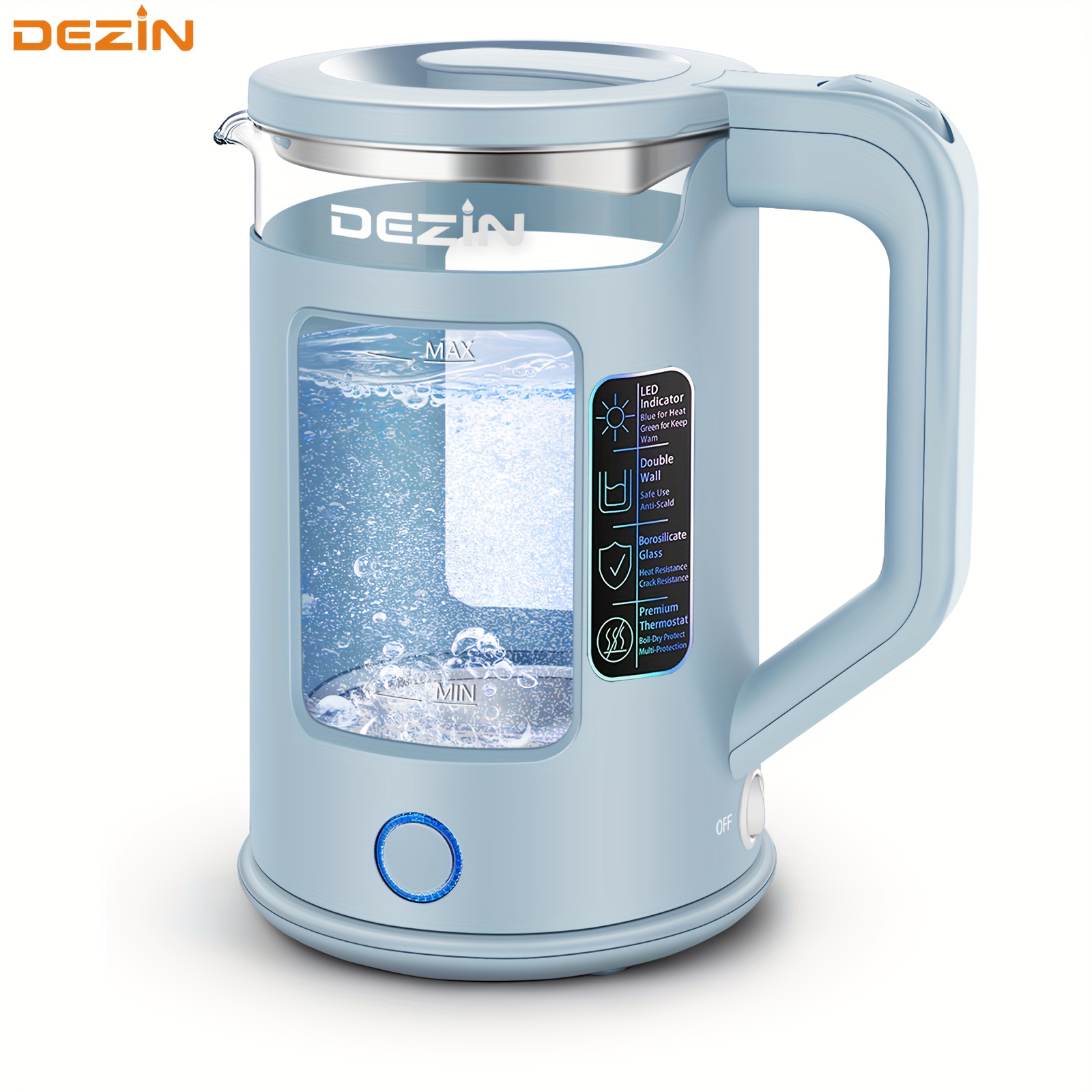 TEMU Dezin Electric Kettle With Function, Bpa Free Window-glass Double Wall Design Electric Tea Kettle, 1.5l Ledhot Water Kettle With Auto Shut-off