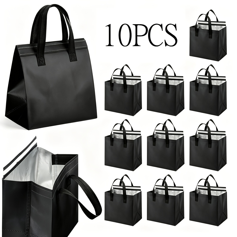 TEMU 10pcs Extra Large Insulated Food Delivery Bags, Reusable Thermal Lunch Bags, Cooler Bags For Picnics, Seafood And Food Storage, Insulated Bags