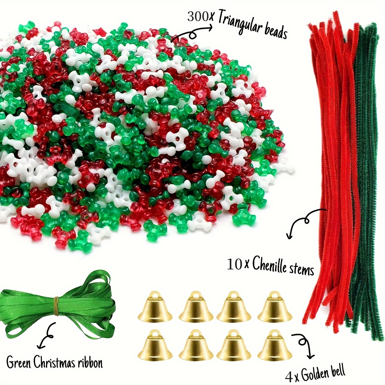 Image of 1 Set, Christmas Plastic Bead Craft Ornaments, Birthday Party Scene Atmosphere Decorations, Christmas Tree Wreath Bell Cane Hangings, Home Holiday Decorations