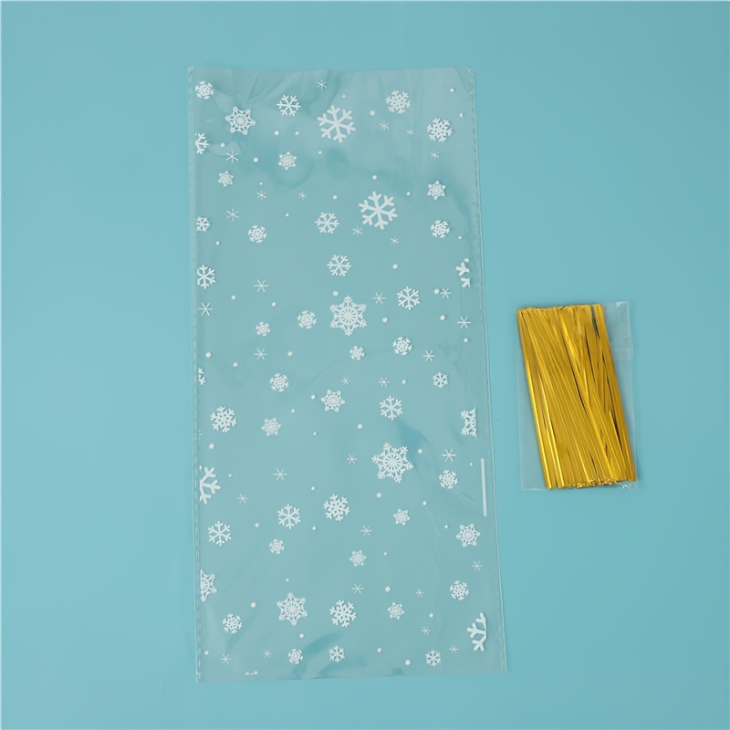 Image of 50pcs Christmas Cellophane With 50 Golden Twisted Ties Treat Bags Winter Snowflake Cellophane Goodie Plastic Bag Xmas Party Favor Bag Holiday Candy Cookie Gift Bag Xmas Party Supplies(clear)