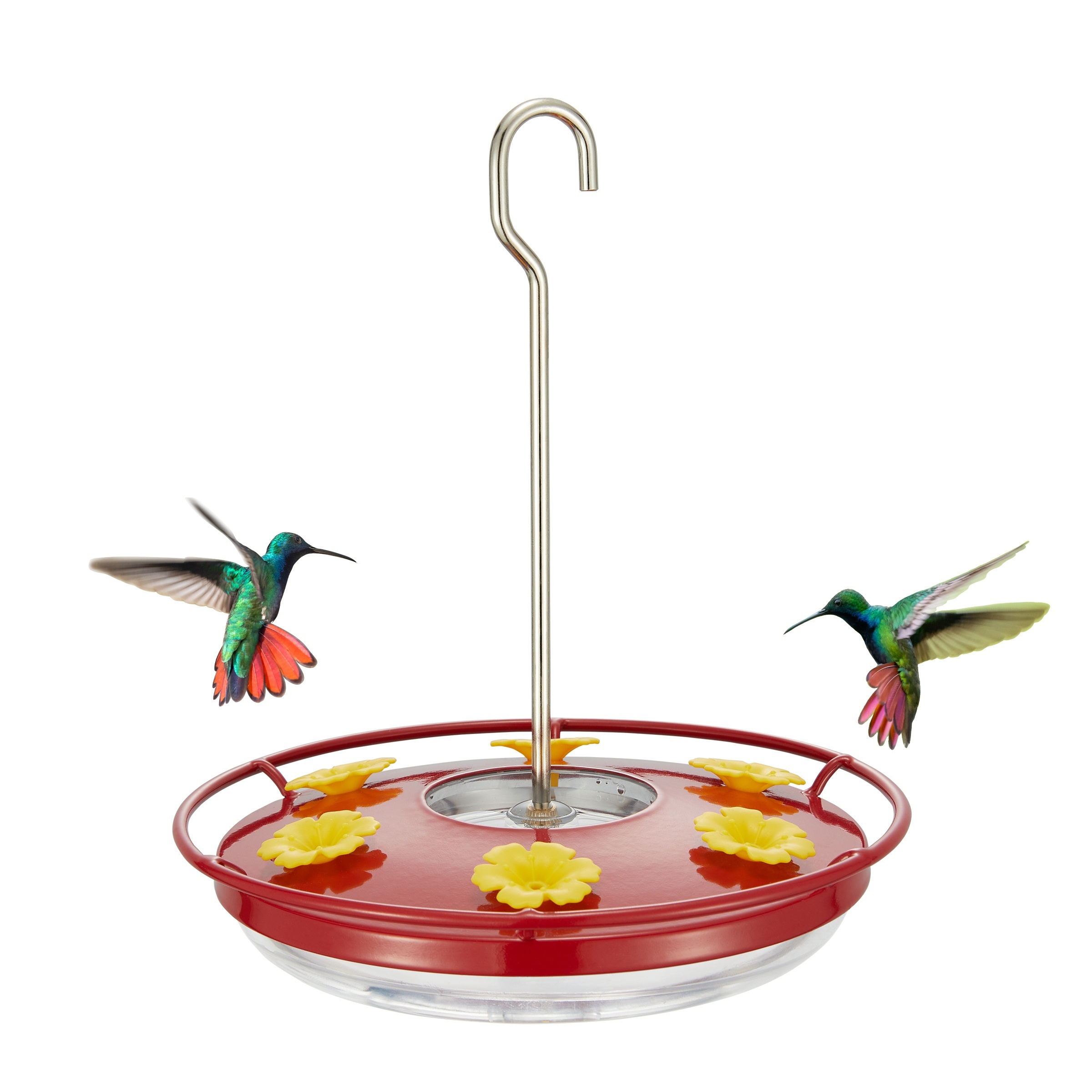 

Kingsyard Hummingbird Feeder For Outdoors Hanging - Heavy Duty Metal Lid With 6 Feeding Ports & Circular Perch, Built-in Ant Moat, Easy To Refill & Clean