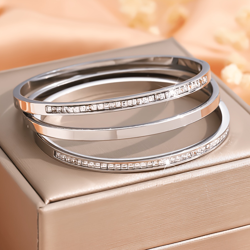 TEMU Ensemble de 3 bracelets élégants et stylés en acier inoxydable de haute qualité pour femme, bijoux bracelets en acier inoxydable, accessoires