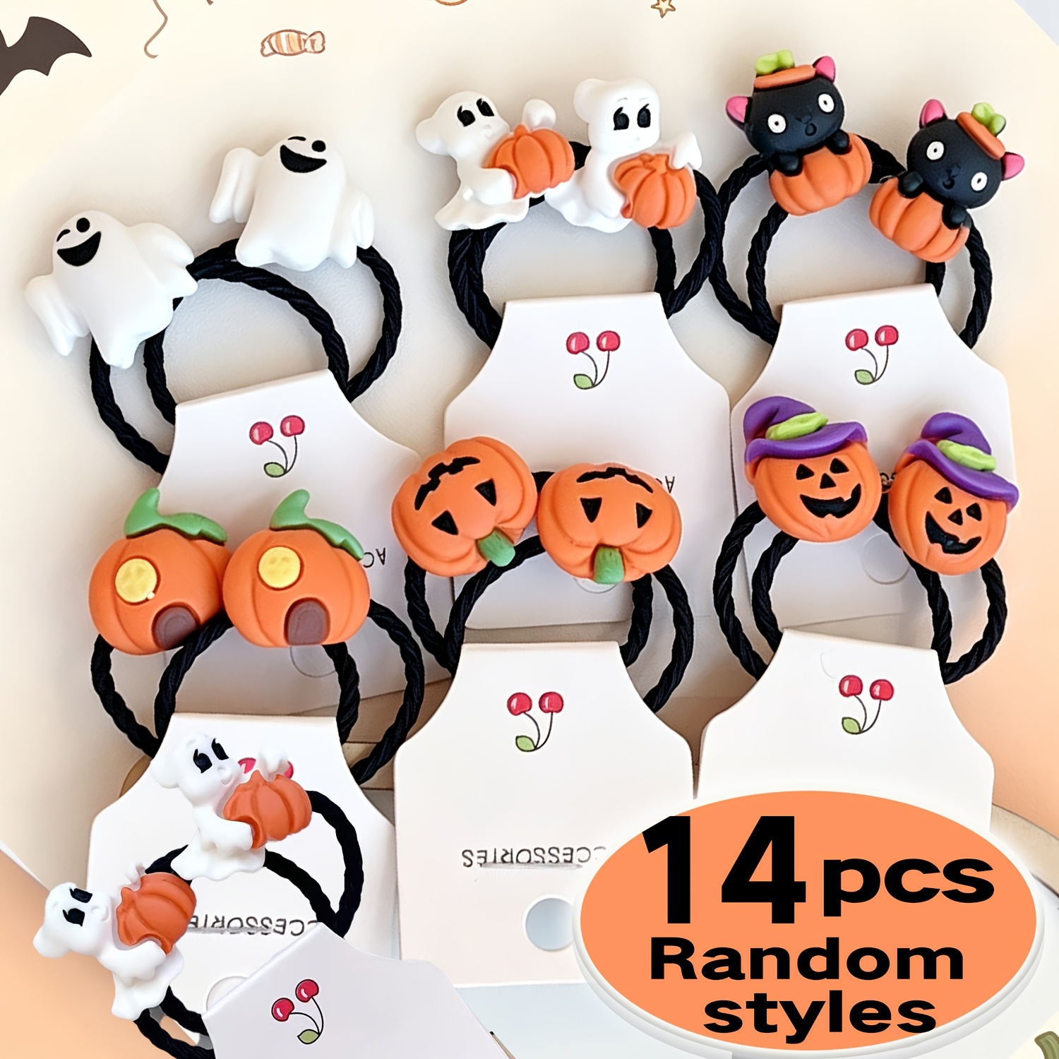 TEMU 14pcs Random Color Cute Halloween Hair Clip Set, Cute Ponytail, Hair Braid, And Hair Tie Jewelry, Perfect Gift, Halloween Gift
