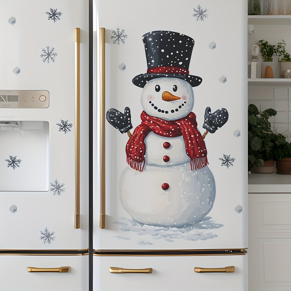 

Christmas Snowman Refrigerator Sticker - Pvc Self-adhesive Wall Decal With Snowflakes, Cartoon Snowman Pattern For Kitchen & Home Decor, 40x60cm