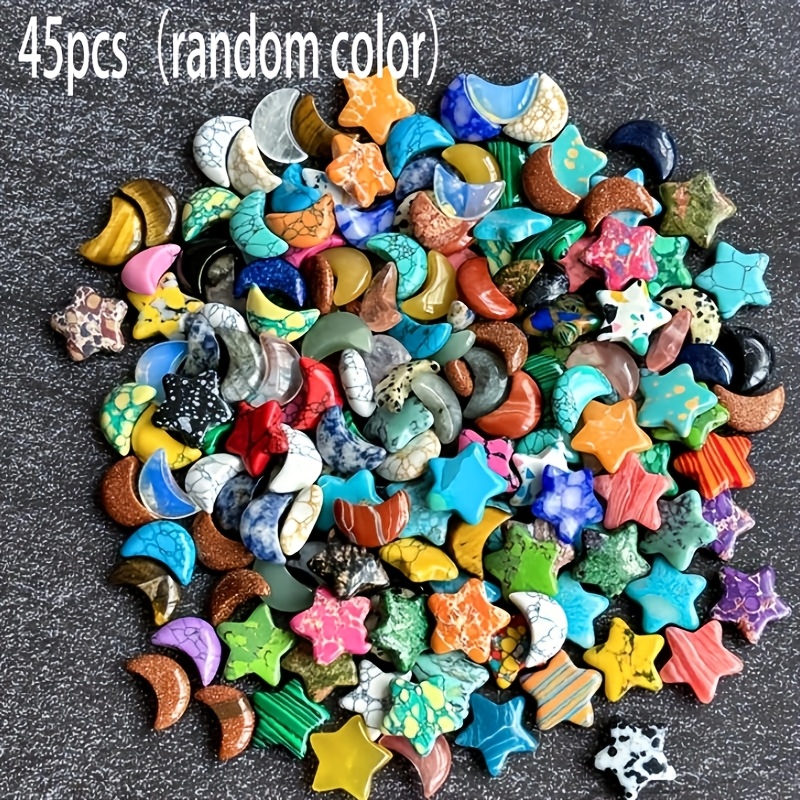 Image of 25/45pcs Random Star And Moon Loose Pieces, Decor For Fish Tank, Room And Party, Holiday Gift (mixed Set Of Natural Stone And Synthetic Crystal In Multiple Materials) (random Color)