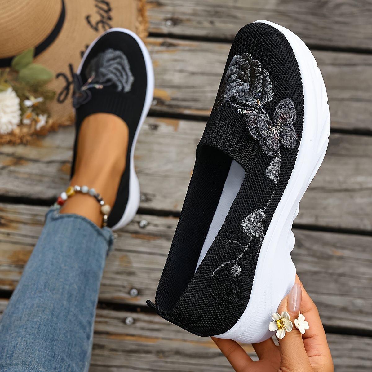 TEMU 1 Pair Spring/autumn New Casual Shoes, Dynamic Decoration Wide And Sturdy Plus Size Women's Shoes, Lightweight Comfortable Breathable Holiday