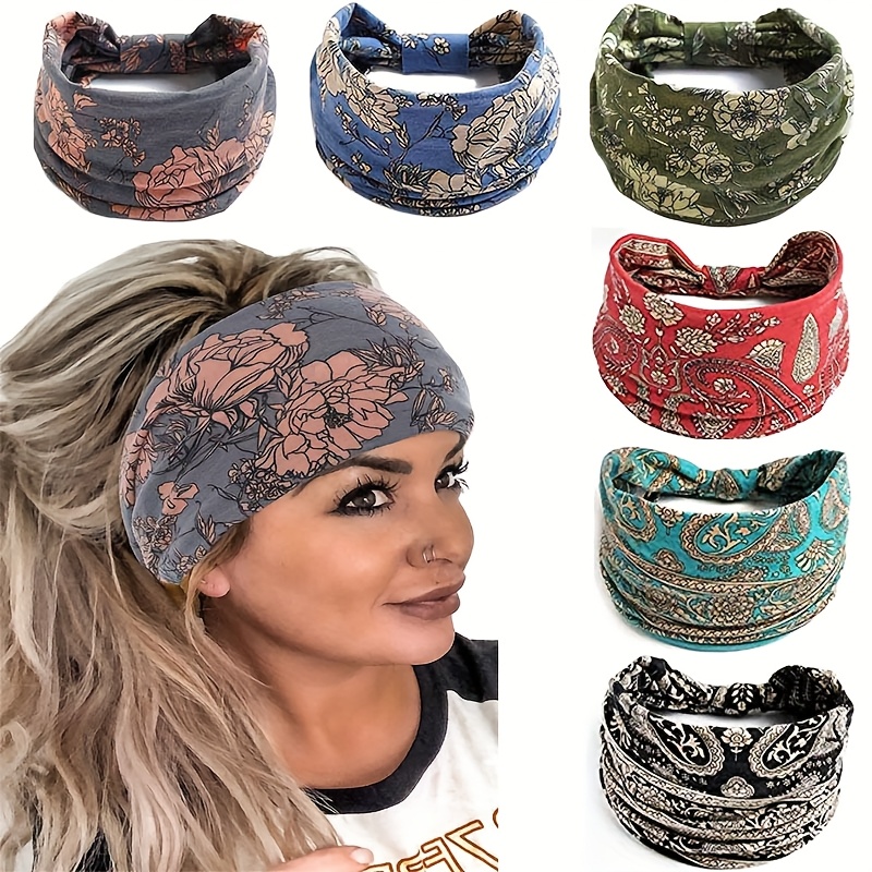 TEMU Fashionable Knotted Women's Wide Headbands - 6pcs/pack, Bohemian Style Stretchy Hairbands, Suitable For Yoga, Running, And Daily Wear Headscarf Accessories