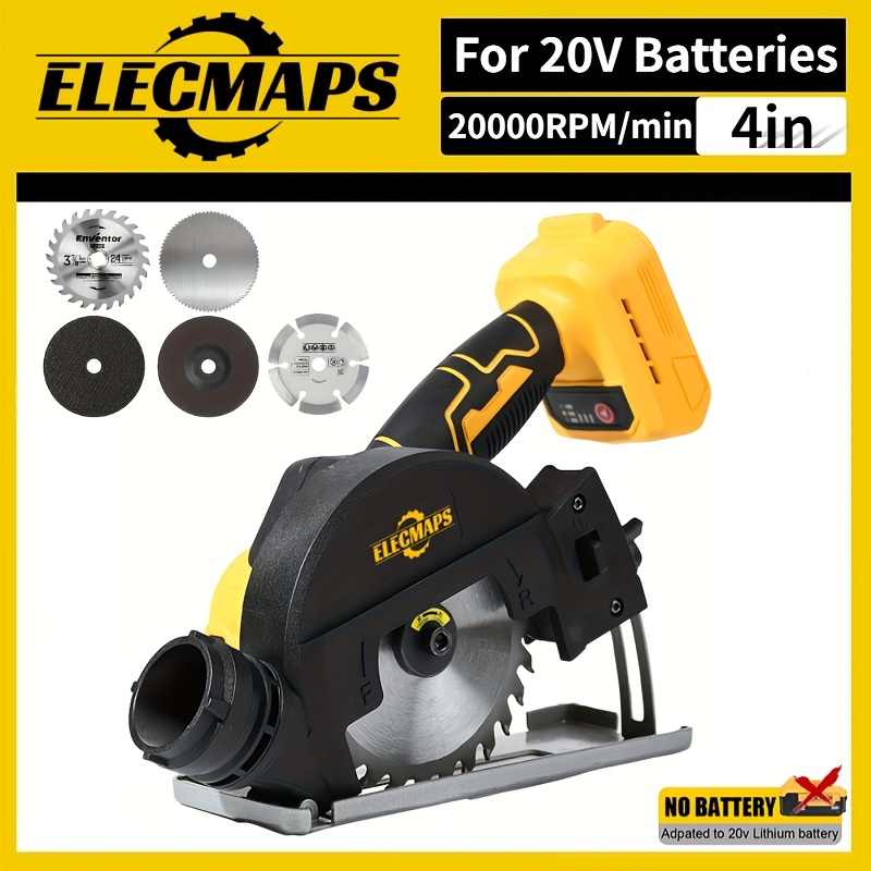 TEMU Scie circulaire fil balais, scie circulaire compacte balais de 4 pouces, pour batterie for Dewalt 20V, angle de protection réglable, 4 vitesses