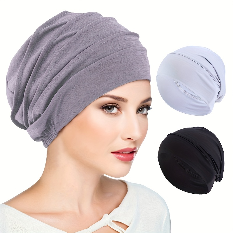 TEMU 3pcs Set, Thickened Hooded Hat, Pagoda Hat, Hair Loss Hat, Sleeping Cap, Elastic Headscarf Hat, Base Small Hat
