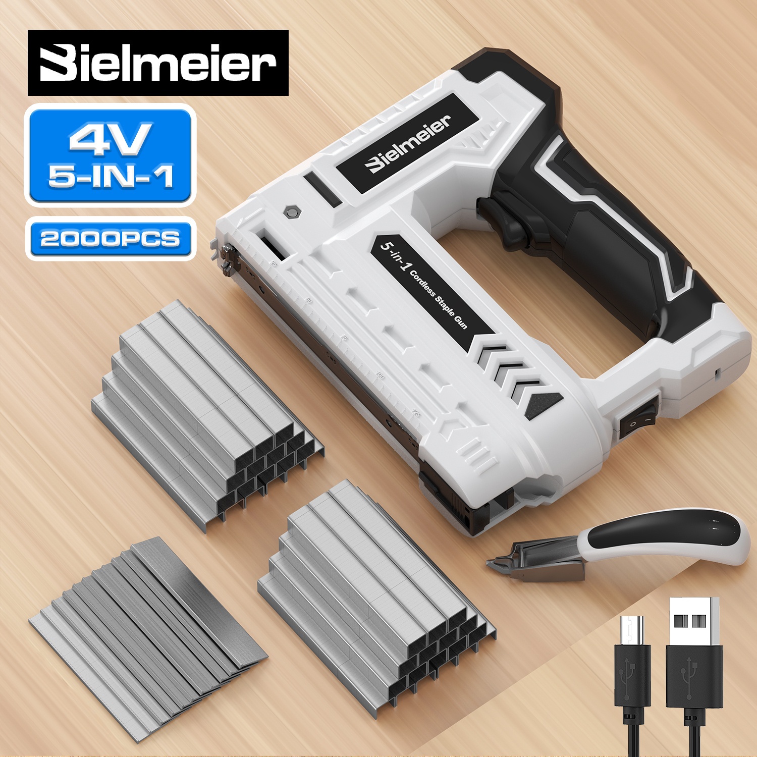 TEMU Bielmeier Electric Staple Gun 5in 1 Band Nailer, 4v Rechargeable Cordless Stapler, Nail Gun Battery Powered With 2, 000 And Nails, Power Pin