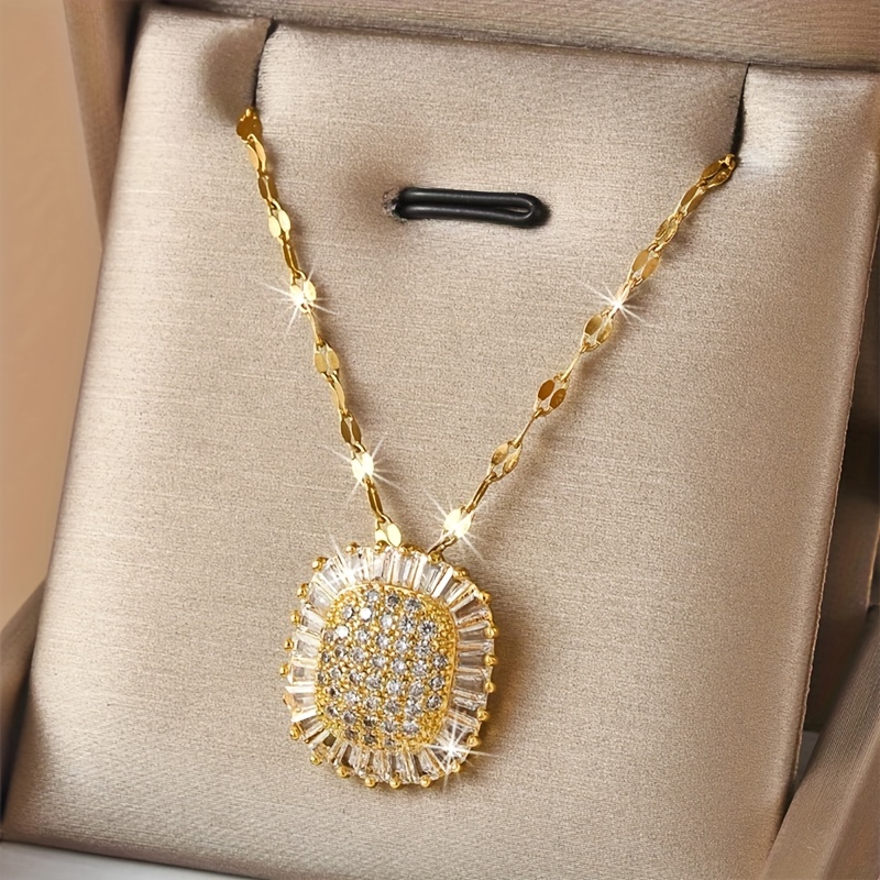 E-shop 1 Glänzende Goldbeschichtete Kubikfaser Rostfreie Wasserdichte Damen-Edelstahlkette, Paargeschenk, Urlaubsgeschenk, Halloween-Accessoire
