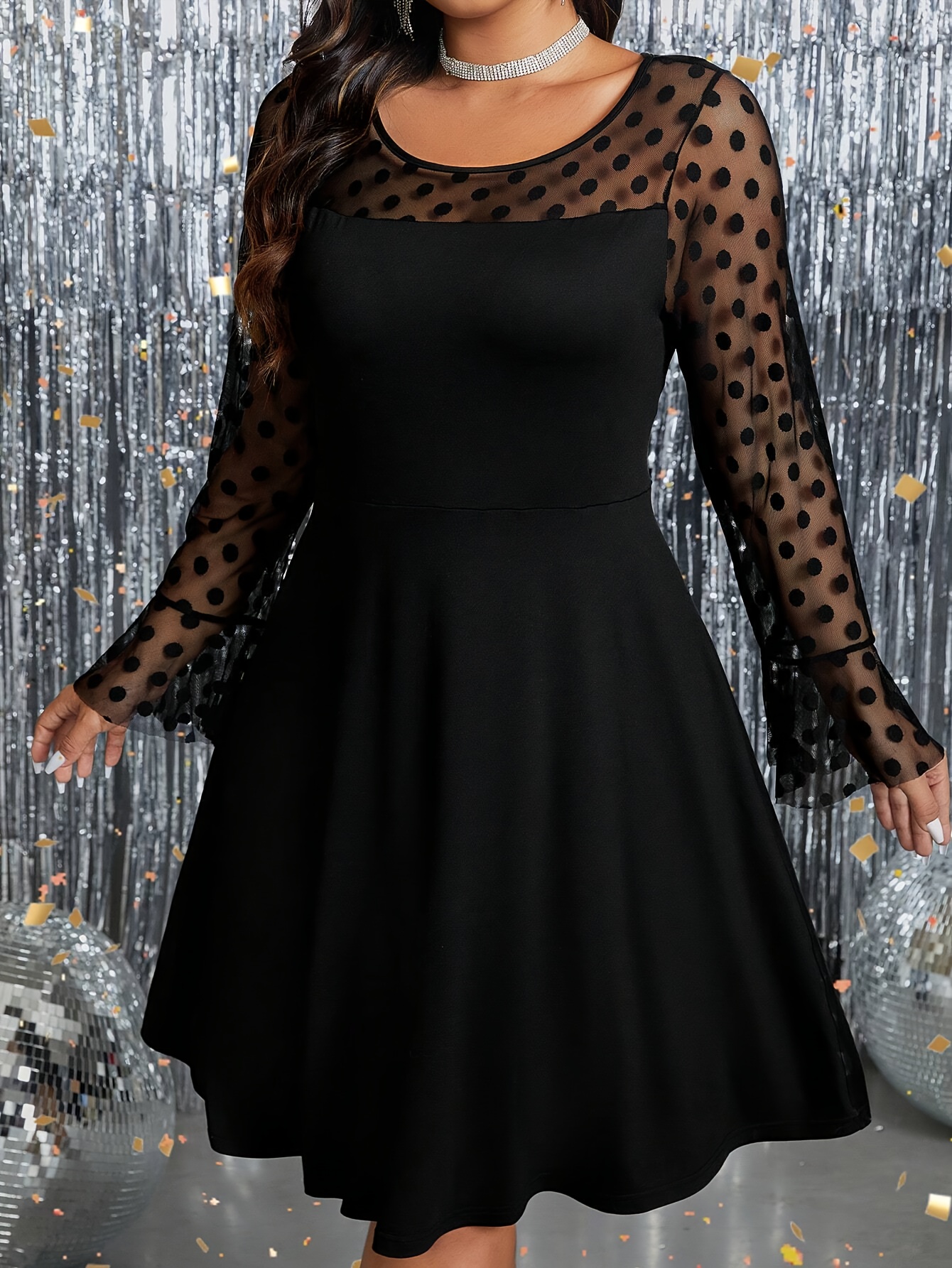 plus size plus size womens plus size polka dot mesh panel - Temu