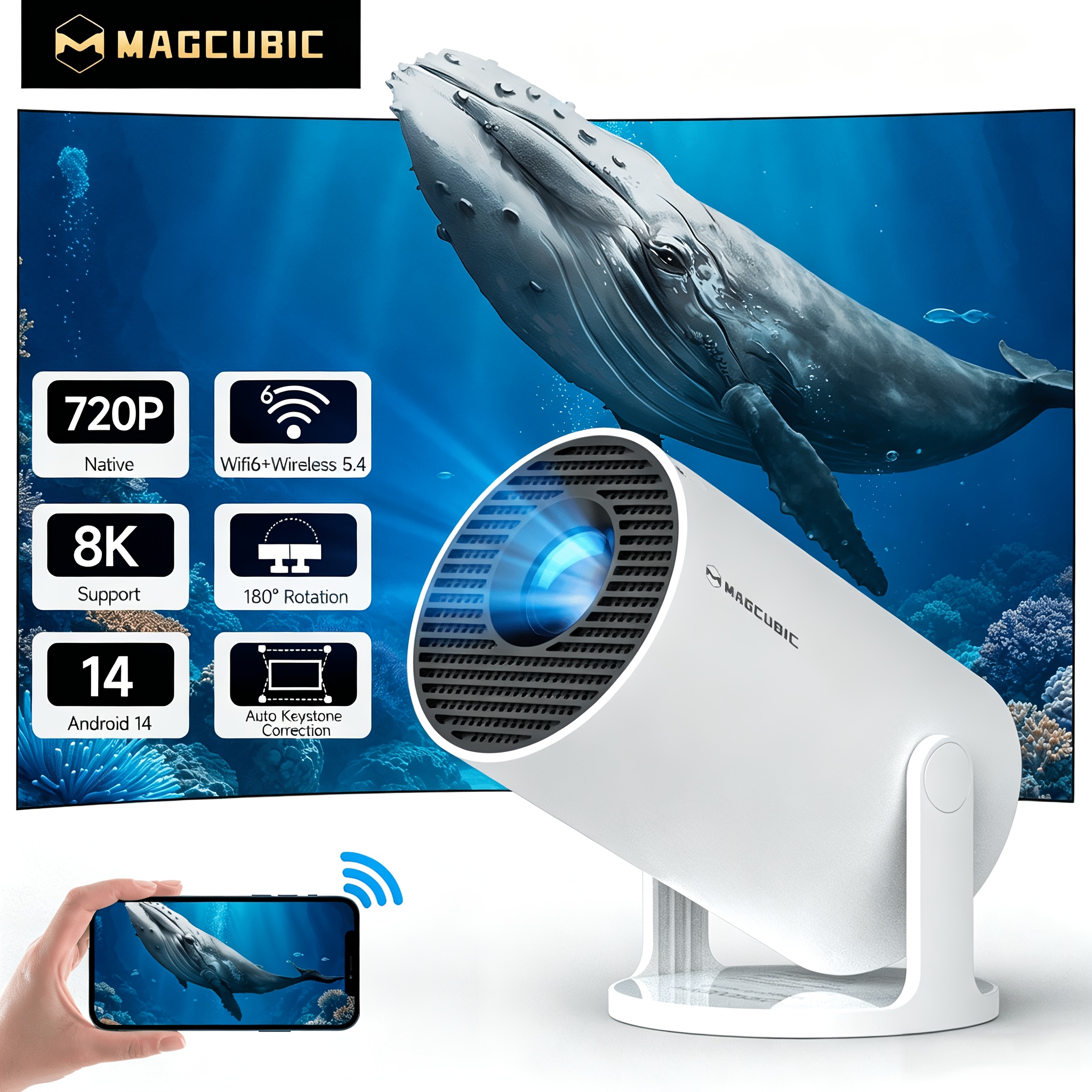 Magcubic Hy300pro Projector 14 System Local 720p Support 8k Decode Video 0.9:1 Throw Ratio Auto Keystone Correction Cinema Television