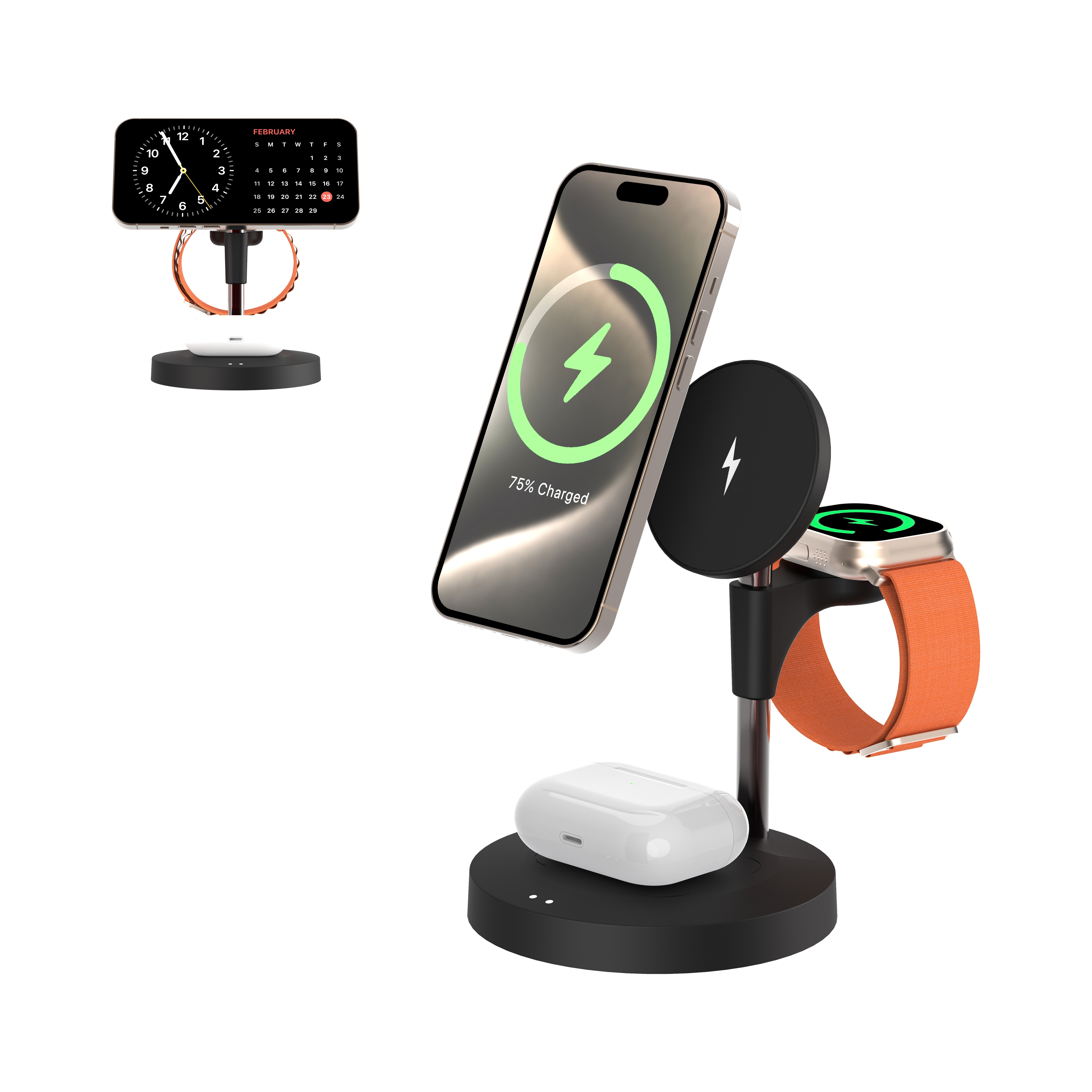 3-in-1アルミ充電ステーション デスクトップ垂直携帯充電 3-in-1アルミ充電ステーション デスクトップ垂直携帯充電