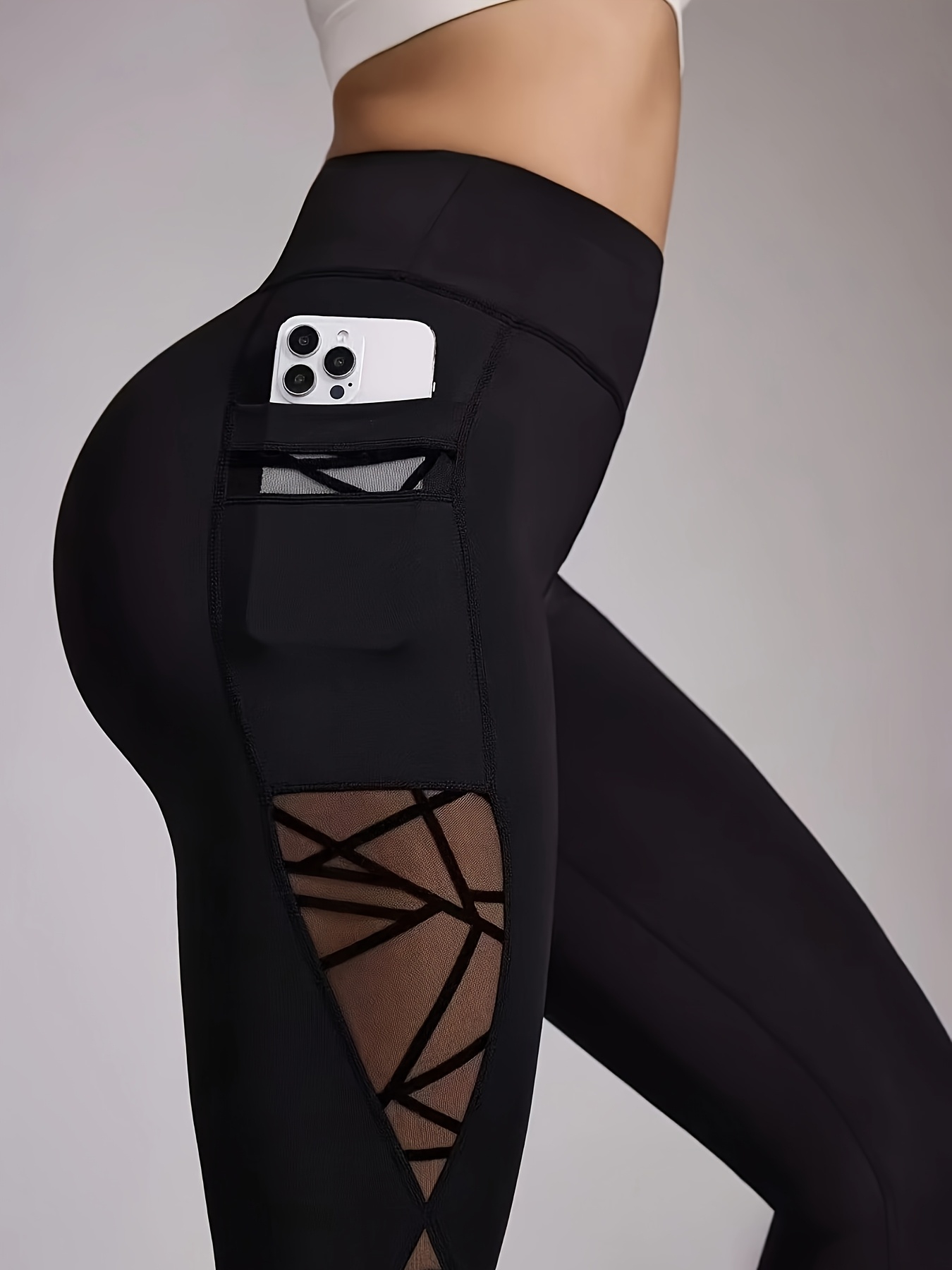 leggings yoga cintura mujer paneles malla bolsillos Temu Chile