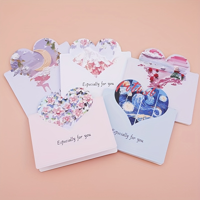 

10-pack Heart Patterned 3d Oil Painting Greeting Cards With Envelopes, Multi-occasion - Wedding, Valentine's Day, Birthday, Mother's Day - Love Themed, Personalizable For Any Recipient