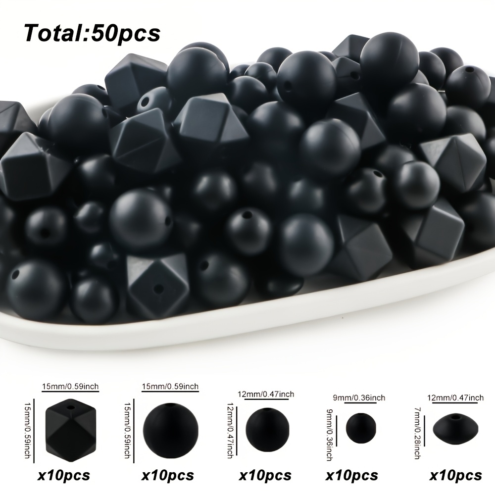 TEMU Ensemble de 50 perles en silicone, multicolores (jaune, vert, bleu, violet, etc.), perles en silicone de /12 mm/15 mm, perles rondes de 12 mm,