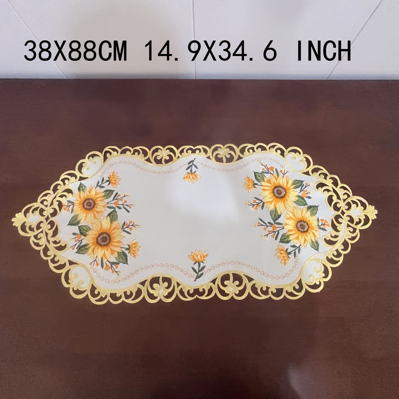 Embroidered Sunflower Lace Table Flag 38cm X 108cm Kitchen Restaurant Spring Summer Autumn Festival Desktop