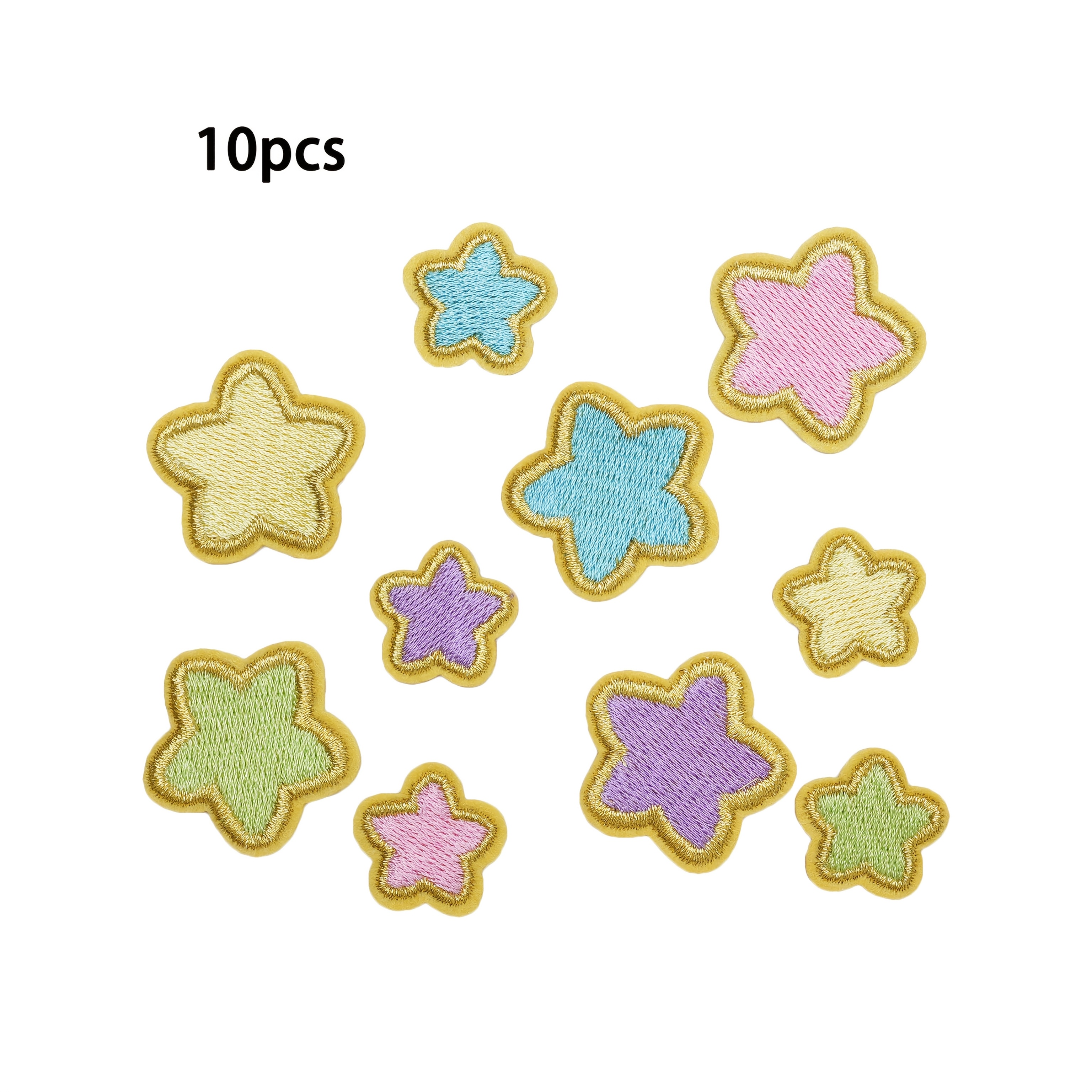 TEMU 10pcs Set Of Pastoral-style Star Embroidery Iron-on Patches In Various Sizes And Specifications For Clothing, Hats, Bags, Shoes, And Socks,