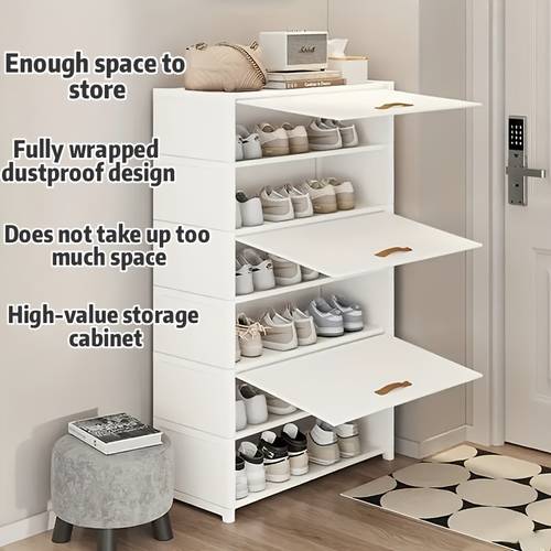 1pc large 7 tier metal shoe cabinet freestanding multi functional storage organizer with decorative drawers portable and stackable suitable for bedroom kitchen home office dark gray white shoe storage organizer bedroom organizer